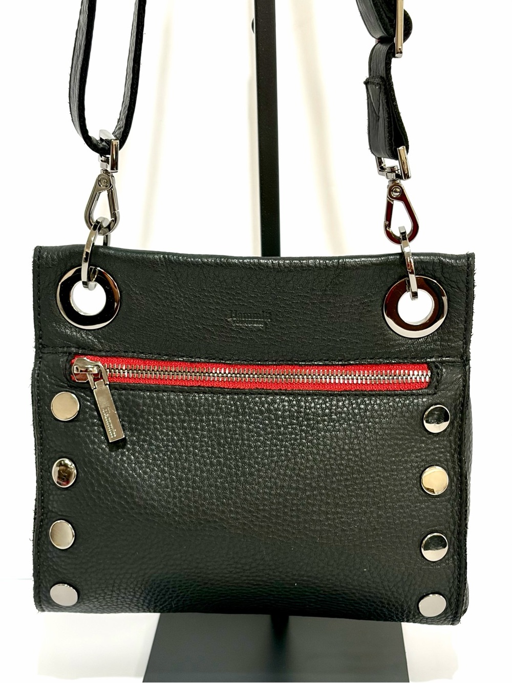 Hammitt Tony Small Crossbody Bag In Black Leather With Gunmetal Hardware/Red Zip